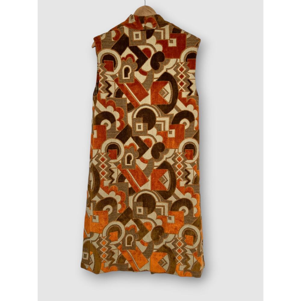 70s Vintage  Abstract Geometric Velvet Duster Open Front Vest - Picture 3 of 5